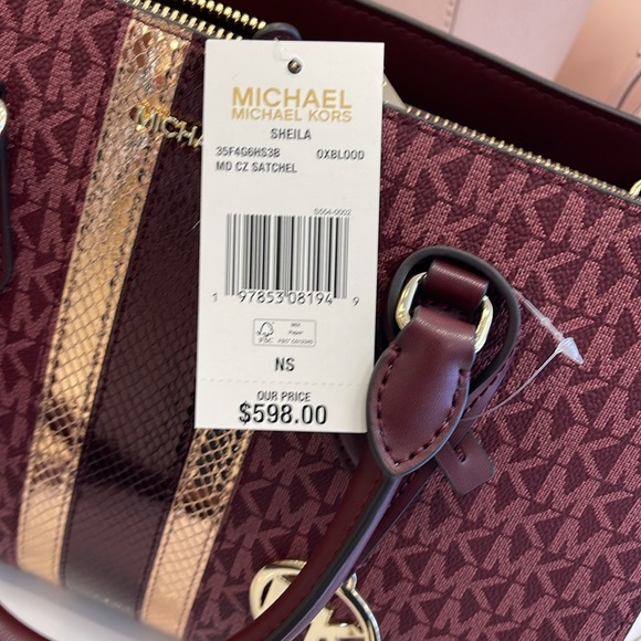 Michael Kors Sheila Medium Signature Logo and Metallic Satchel Crossbody CZ NWT - Picture 11 of 16